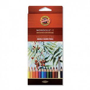 Карандаши цветные акварельные KOH-I-NOOR MONDELUZ деревянные, 12 цветов, шестигранные, картонная упаковка