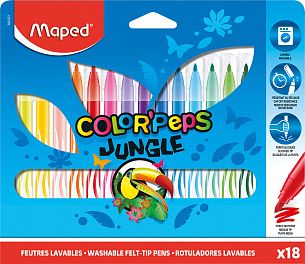Фломастеры MAPED JUNGLE классические 18 цв. круглый корпус, стандартные, картонная упаковка