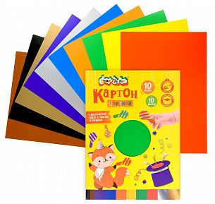 Картон цветной Каляка-Маляка ВОЛШЕБНЫЙ 10 цветов 10 листов, мелованный, с золотом и серебром А4- (200х280 мм) 200 г/м2