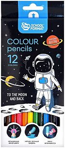 Набор цветных карандашей Schoolformat SPACE ADVENTURE 12 цветов, шестигранные, дерево