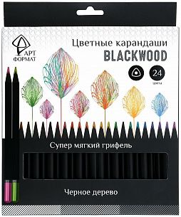 Набор цветных карандашей АРТформат Blackwood 24 цвета супер мягкий грифель трехгранные черное дерево