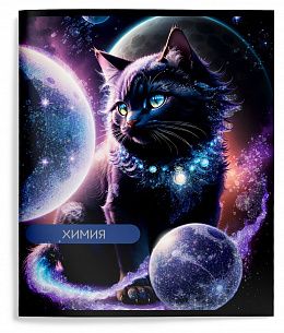 Тетрадь 48 л. А5 клетка, на скрепке, Schoolformat КОСМОКОТИК Химия мелованный картон, запечатка форзаца, глиттер
