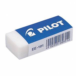 Ластик PILOT 42х18х11 мм винил, белый, картонный держатель, в индивидуальной упаковке