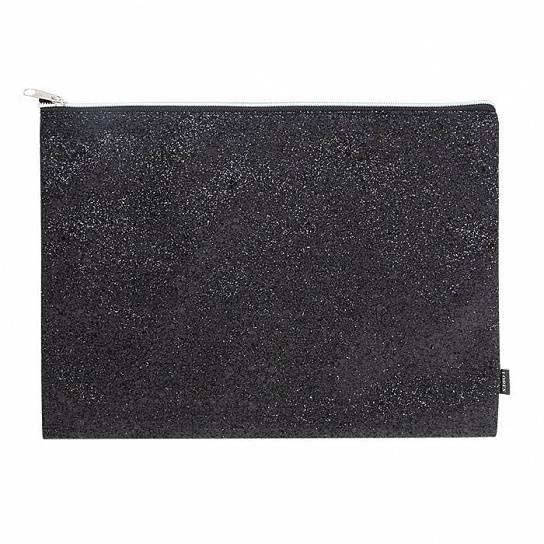 Папка 1 отделение А4 LOREX SPARKLE черная с блестками, молния сверху, полиуретан, для девочек