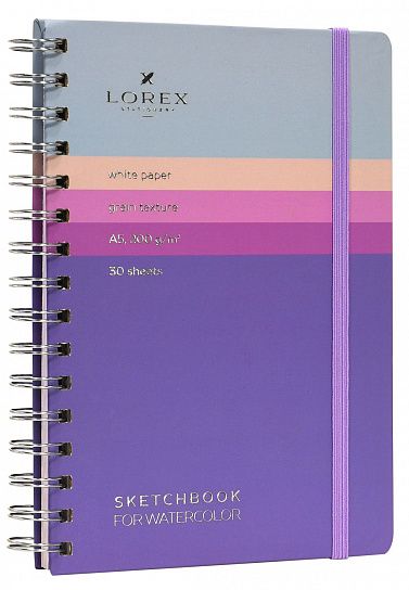 Скетчбук LOREX CURLY AQUARELLE GRADIENT TOUCH 200 г/м2 тонированная бумага 30 л. А4 тв.обл. soft touch и фольга