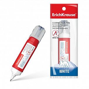 Корректирующая ручка ErichKrause ARCTIC WHITE 12 мл, металлический наконечник, в пакете с европодвесом