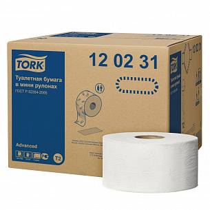 Туалетная бумага TORK ADVANCED T2, 2-слойная, рулон 170 м, вторичное сырье, белая с тиснением