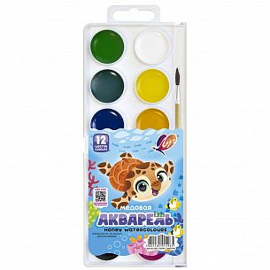Акварель Луч Zoo 12 цветов, с кистью, пластиковая упаковка с европодвесом