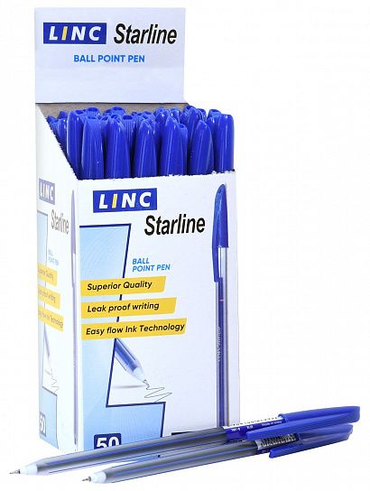 Ручка шариковая Linc StarLine синяя 0,6 мм, прозрный шестигранный корпус, игольчатый наконечник
