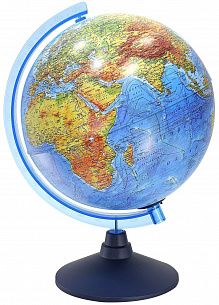 Глобус физико-политический ГЛОБЕН, двойная карта, 25 см, голубой, подсветка
