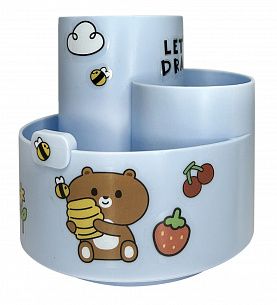 Подставка для канцелярских принадлежностей LOREX KIDS STICKERS WHITLY вращающаяся, 3 отд. 160х105х115 мм голубой пластик, с наклейками