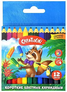 Набор цветных карандашей Creativiki укороченные 12 цв. шестигранные, деревянные, в картонной упаковке