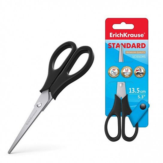 Ножницы ErichKrause® Standard 135 мм, с пластиковыми ручками, черные