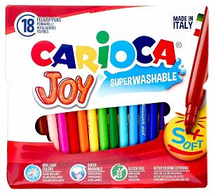 Фломастеры Carioca JOY классические 18 цв. круглый корпус, суперсмываемые, конверт