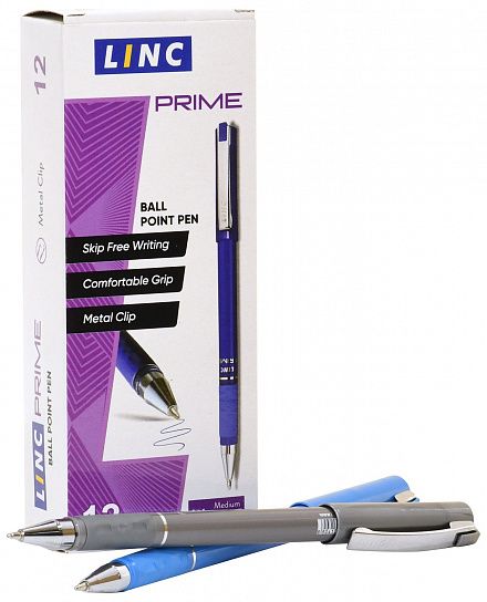 Ручка шариковая Linc Prime синяя 1 мм, круглый корпус ассорти с грипом