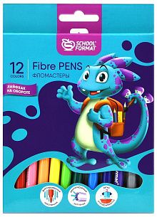 Фломастеры классические Schoolformat SMART DINO 12 цветов, круглый корпус, блистер, 3+