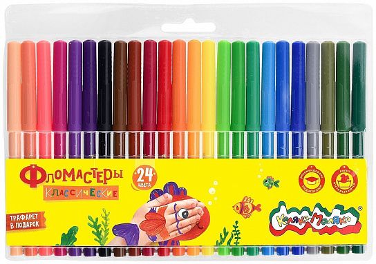 Фломастеры Каляка-Маляка классические 24 цв. круглый корпус, легкосмываемые, блистер