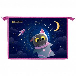 Папка для труда картонная на молнии А4 Schoolformat, 325х230х100, серия SPACE CAT