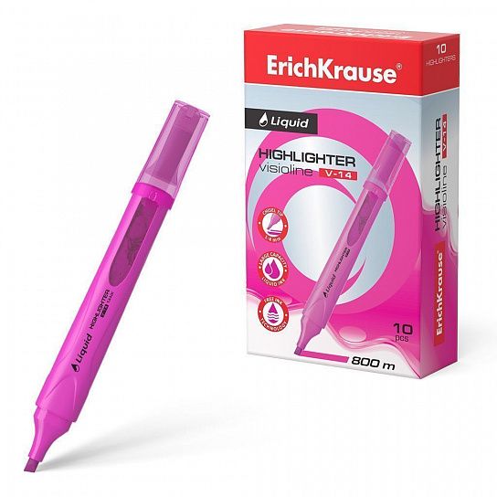 Маркер текстовый ErichKrause Liquid Visioline V-14 Neon, 1—4 мм, розовый, скошенный