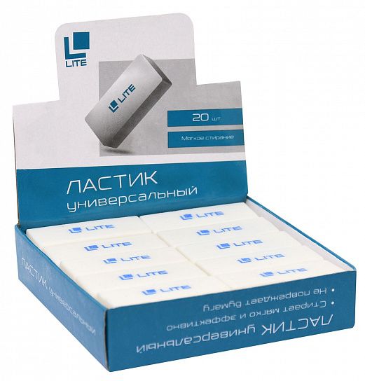 Ластик LITE 45х17х10 мм, ПВХ, белый