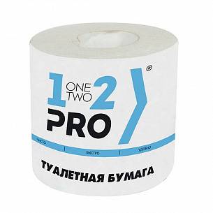 Туалетная бумага, 1-2-PRO, рулон, 1 слойная, 45 м, белый, втор. сырье
