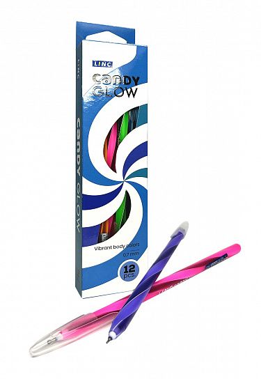 Ручка шариковая Linc CANDY Glow синяя 0,7 мм, круглый корпус ассорти, игольчатый наконечник