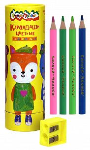 Набор цветных карандашей Каляка-Маляка JUMBO 12 цветов в тубусе с точилкой, утолщенный грифель, круглый пластиковый корпус