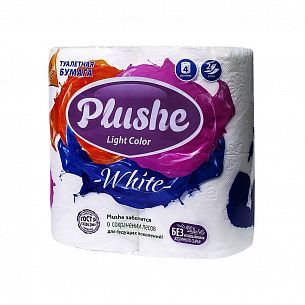 Туалетная бумага PLUSHE Light White, 2-слойная, рулон 12,5 м, 4 шт., целлюлоза, белая с тиснением