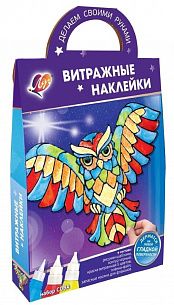 Набор красок по стеклу Луч ВИТРАЖНЫЕ НАКЛЕЙКИ. СОВА ассорти 5 цветов по 15 мл металлик