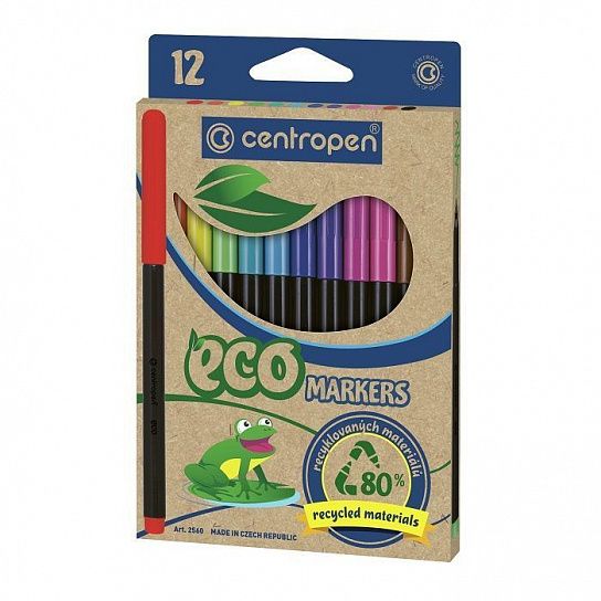 Фломастеры Centropen ECO MARKERS классические 12 цветов легкосмываемые круглая картонная упаковка
