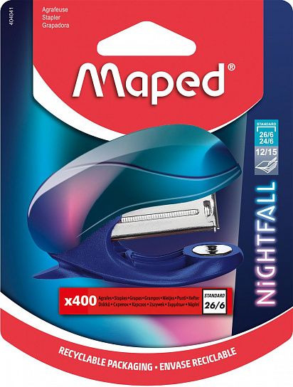 Степлер MAPED NIGHTFALL MINI № 26/6, до 15 листов, пластик, градиент-металлик, +400 скоб