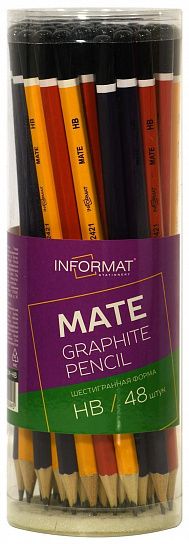Карандаш чернографитный деревянный INFORMAT MATE НВ заточенный, шестигранный, тубус