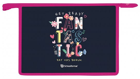 Папка для труда А4 широкая Schoolformat FUNTASTIC синяя, картон, полиэстер, молния сверху, перегородка-органайзер, для девочек