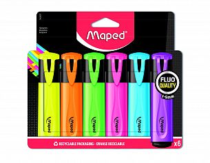 Набор текстовых маркеров MAPED FLUO PEP'S CLASSIC 1-5 мм ассорти неон скошенный  принт на корпусе 6 шт