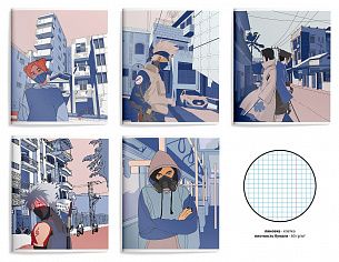 Тетрадь 48 л. А5 клетка, на скрепке, офсет Schoolformat УРБАН АНИМЕ мелованный картон, матовая ламинация, выборочный УФ-лак