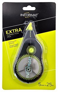 Корректирующая лента-роллер INFORMAT EXTRA 5 мм х 25 м, прямой ход ленты, цвет корпуса черный