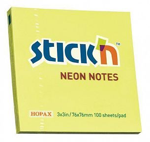 Блок самоклеящийся Stick`n 76x76 мм, 100 листов, желтый неон