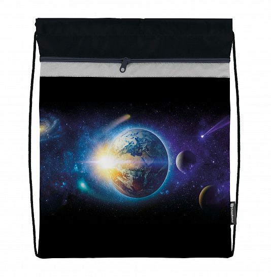 Мешок для обуви Schoolformat SPACE SOUL 42х34 см, черный, 1 отделение, с большим карманом на молнии, для мальчиков