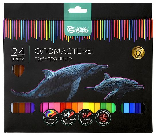 Фломастеры Schoolformat ДИКАЯ ПЛАНЕТА классические 24 цв. трехгранный корпус, стандартные, картонная упаковка
