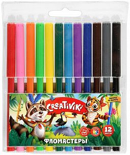 Фломастеры Creativiki классические 12 цв. круглый корпус, легкосмываемые, блистер