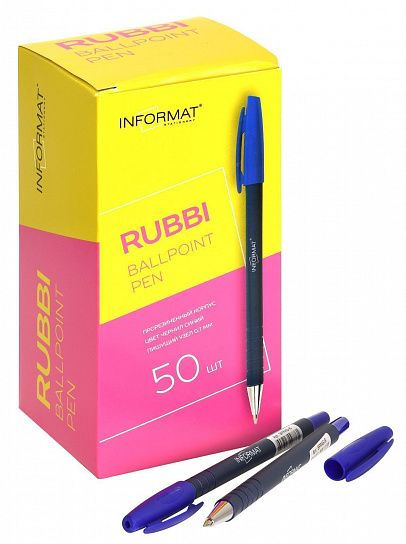 Ручка шариковая INFORMAT RUBBI синяя, прорезиненный корпус, конусовидный наконечник, 07 мм