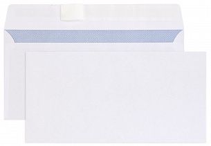 Конверт почтовый Е65 (110х220) чистый, белый, стрип, внутренняя запечатка, 80 г/м2