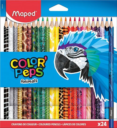 Карандаши цветные MAPED COLOR'PEPS 24 цвета, деревянные, трехгранные, декорированные, в картонной коробке