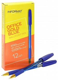 Ручка масляная INFORMAT Office Gold Blue синий 0,5 мм прозрачно-синий круглый корпус грип игольчатый наконечник