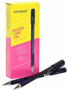 Ручка масляная INFORMAT MICRO LINE OIL синяя  0,4 мм синий круглый корпус, грип, игольчатый наконечник