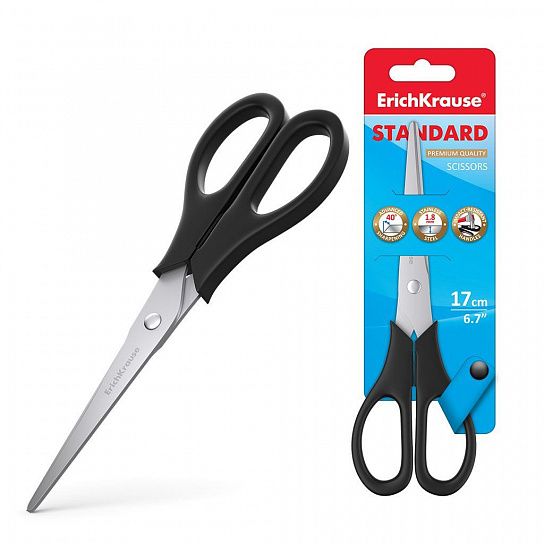 Ножницы ErichKrause® STANDARD 170 мм, с пластиковыми ручками, черные