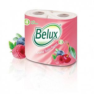 Туалетная бумага BELUX Aroma, 2 слоя, ягоды mix, 4 шт., целлюлоза, белая с тиснением