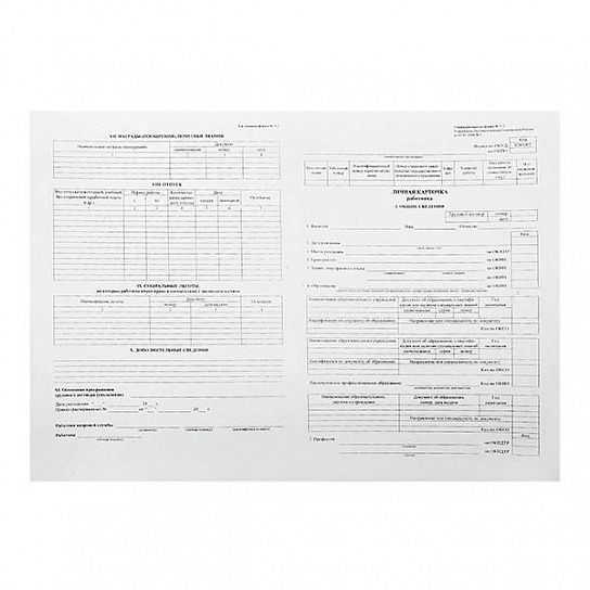 Бланк ЛИЧНАЯ КАРТОЧКА А3 (295х420 мм) офсетная бумага 120 г/м2, форма Т-2