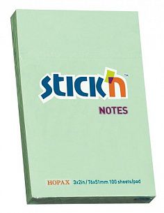 Блок самоклеящийся Stick`n 51x76 мм, 100 листов, зеленый пастель