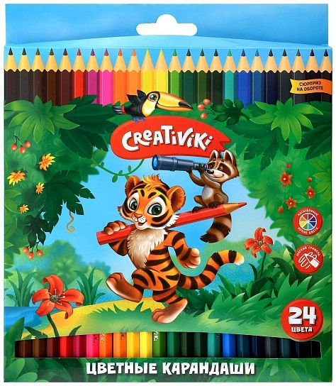 Набор цветных карандашей Creativiki, 24 цвета, шестигранные, дерево